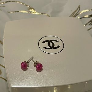 Hot Pink Pearl Stud Earrings